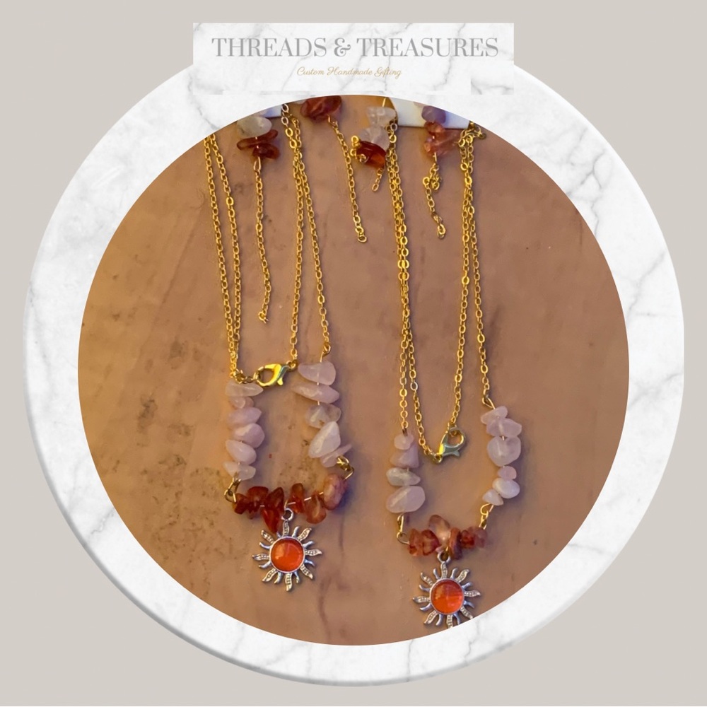 Rose Quartz Necklace And Earring Set